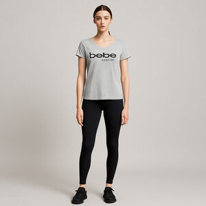 Bebe Sport Gray Grey and Black Crew Neck Tee Medium Y2K